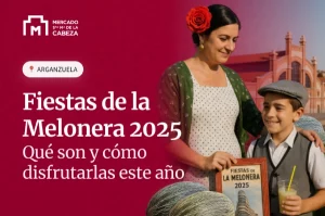 Mujer con su hijo disfrutando de las fiestas de la melonera en arganzuela